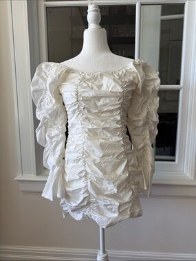 NWT Ruched White Off-Shoulder Mini Dress